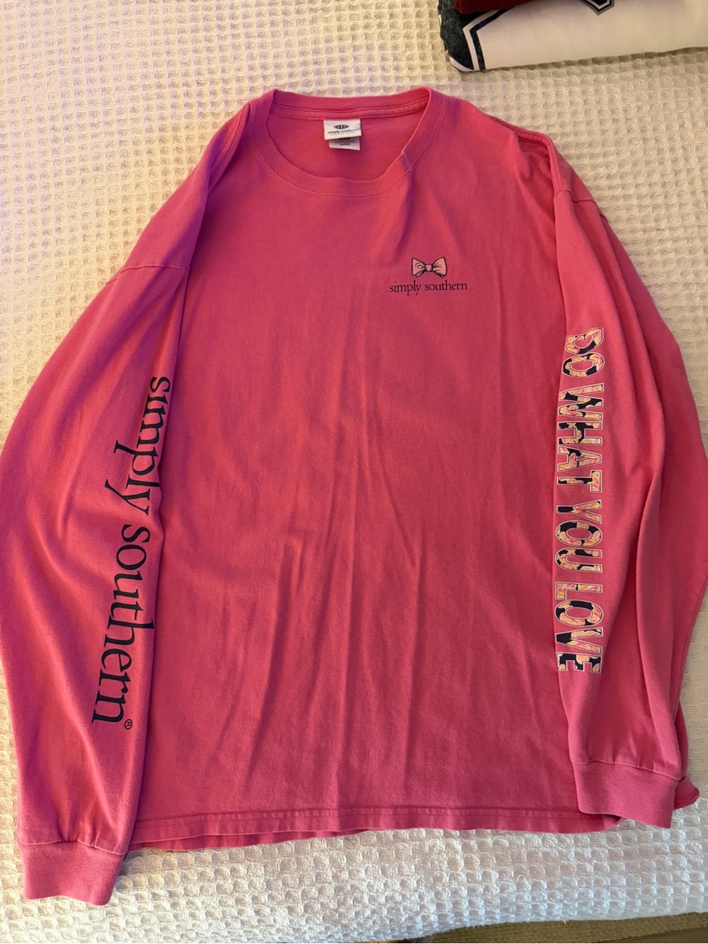 Simply Southern Pink Long Sleeve Pocket Tee with Sleeve Graphics